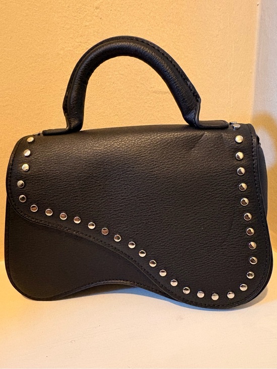 Handbags - Black Studded Saddle Bag